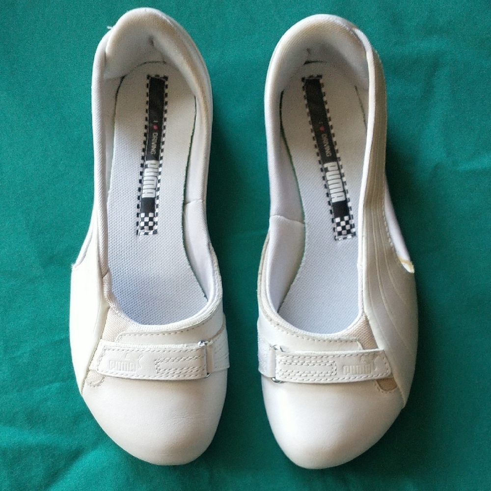 Puma White Flats with Rounded Toe and Soft Fabric